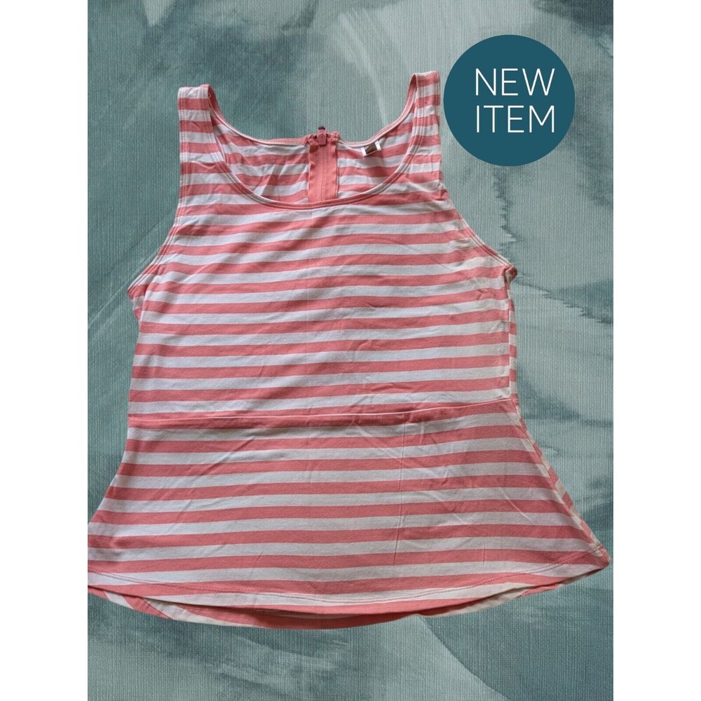 Icon Apparel Womens Tank Top Pink White Striped M Zip Back Racerback Stretch